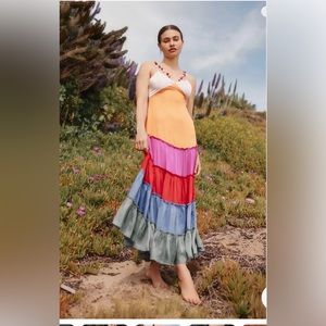 Anthropologie Rainbow V-Neck Maxi Dress Size L. B13